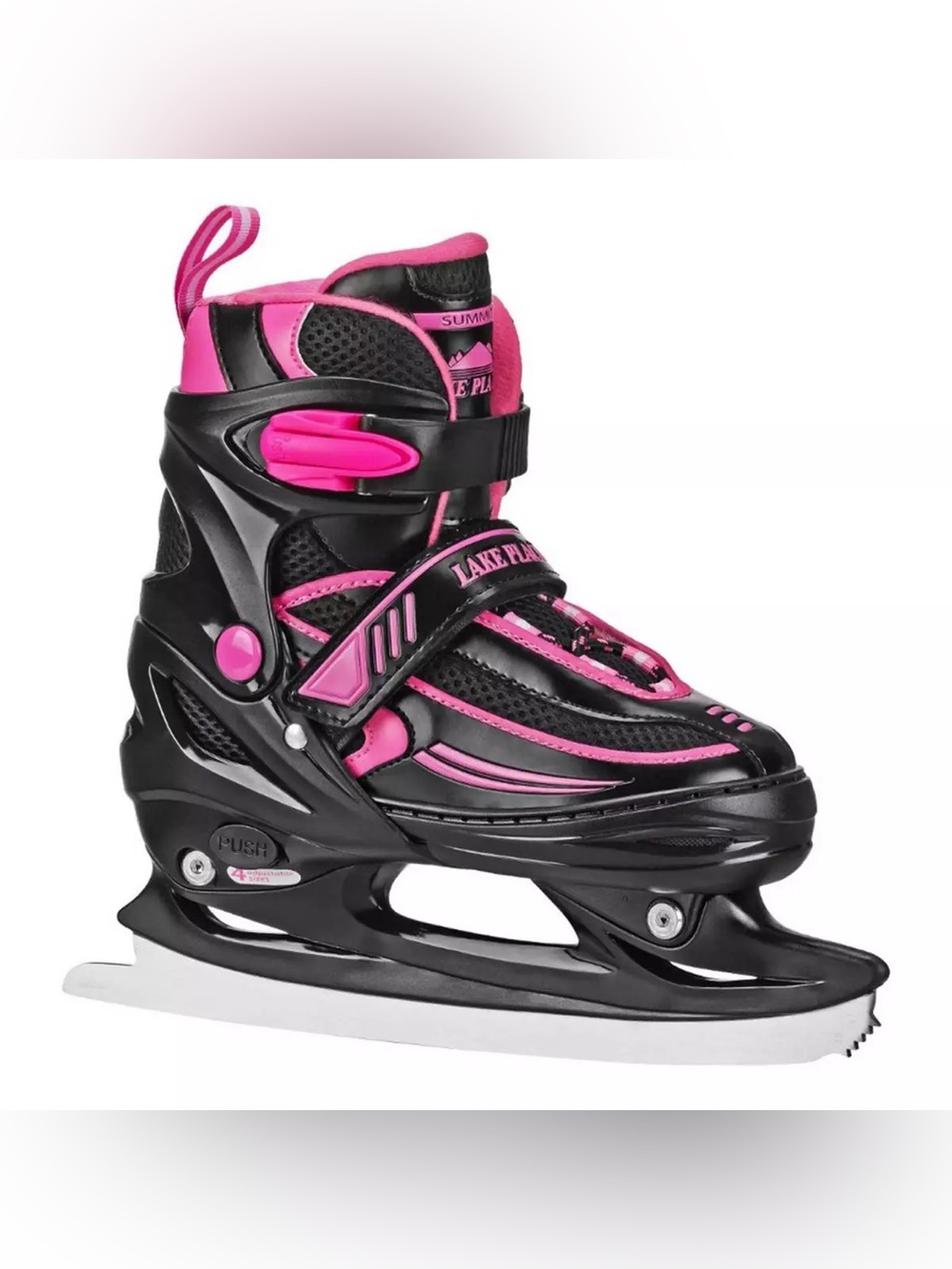 Lake Placid Summit Girl's Adjustable Ice Skate Black/Pink Small (10-13)